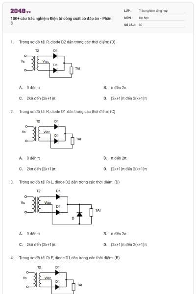 100+ câu trắc nghiệm Điện tử công suất có đáp án - Phần 3