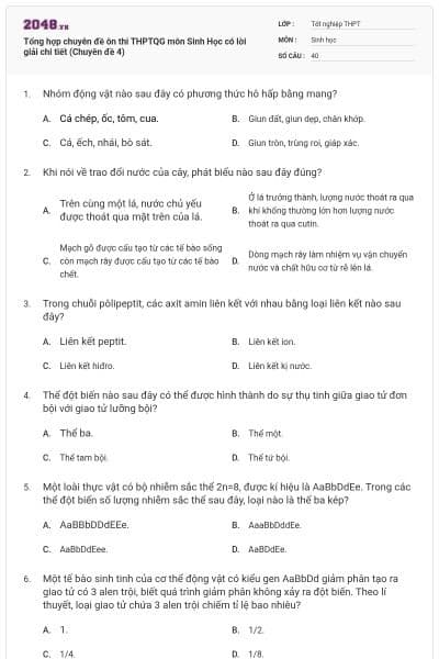 Tổng hợp chuyên đề ôn thi THPTQG môn Sinh Học có lời giải chi tiết (Chuyên đề 4)