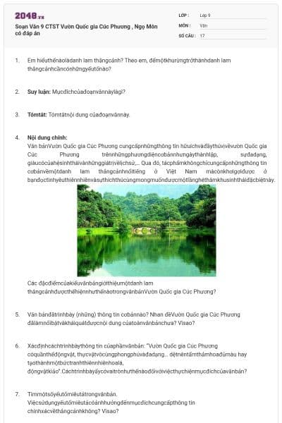 Soạn Văn 9 CTST Vườn Quốc gia Cúc Phương , Ngọ Môn có đáp án