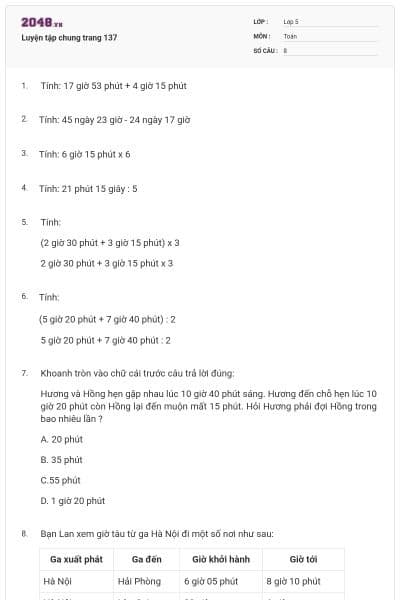 Luyện tập chung trang 137