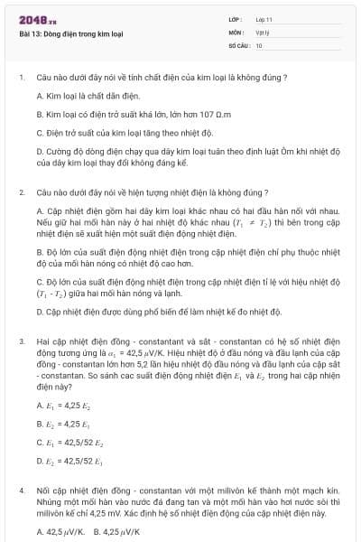 Bài 13: Dòng điện trong kim loại