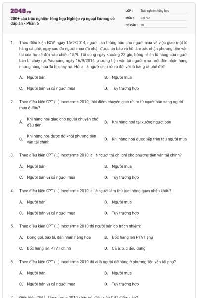 200+ câu trắc nghiệm tổng hợp Nghiệp vụ ngoại thương có đáp án - Phần 6