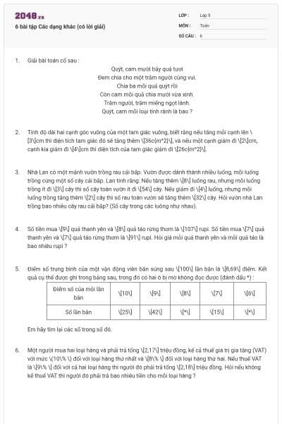 6 bài tập Các dạng khác (có lời giải)