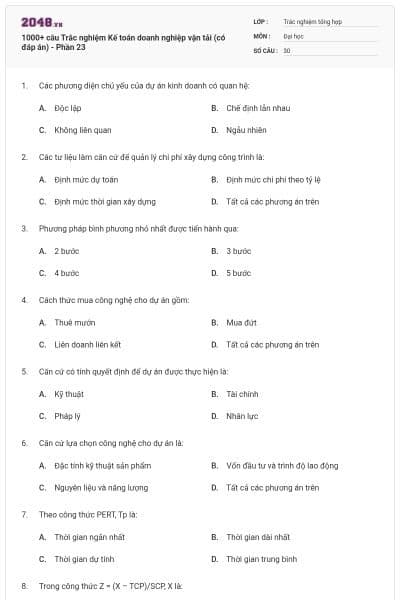 1000+ câu Trắc nghiệm Kế toán doanh nghiệp vận tải (có đáp án) - Phần 23