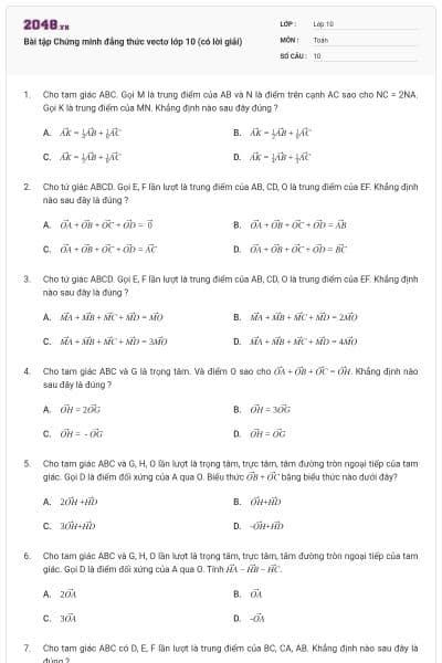 Bài tập Chứng minh đẳng thức vectơ lớp 10 (có lời giải)