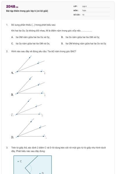 Bài tập Điểm trong góc lớp 6 (có lời giải)
