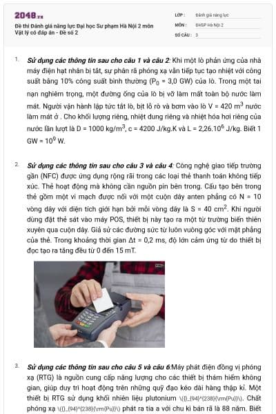 Đề thi Đánh giá năng lực Đại học Sư phạm Hà Nội 2 môn Vật lý có đáp án - Đề số 2
