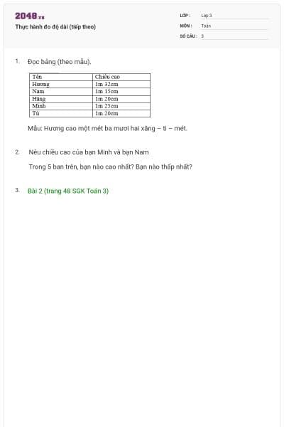 Thực hành đo độ dài (tiếp theo)