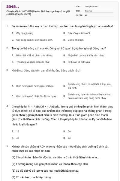 Chuyên đề ôn thi THPTQG môn Sinh học cực hay có lời giải chi tiết (Chuyên đề 22)