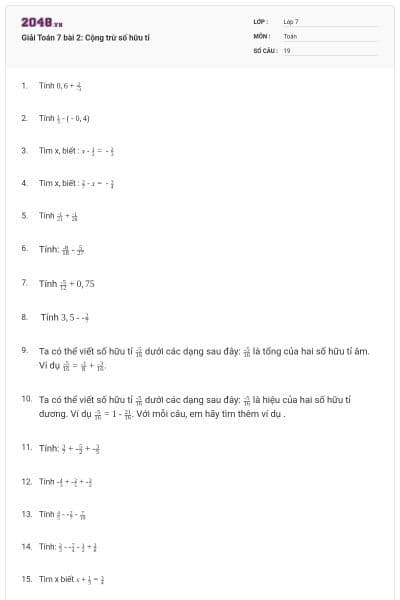 Giải Toán 7 bài 2: Cộng trừ số hữu tỉ