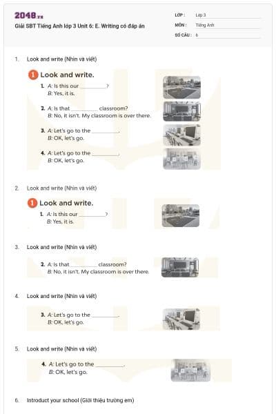 Giải SBT Tiếng Anh lớp 3 Unit 6: E. Writing có đáp án