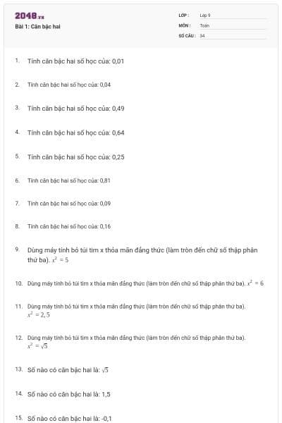 Bài 1: Căn bậc hai