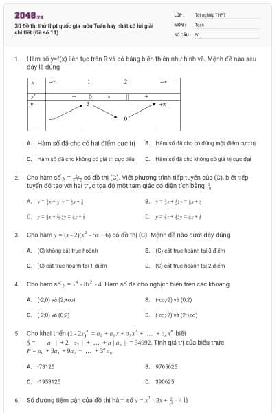30 Đề thi thử thpt quốc gia môn Toán hay nhất có lời giải chi tiết (Đề số 11)