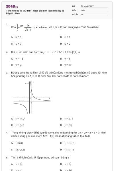 Tổng hợp đề thi thử THPT quốc gia môn Toán cực hay có lời giải - Đề 6
