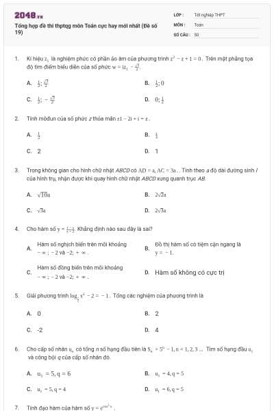 Tổng hợp đề thi thptqg môn Toán cực hay mới nhất (Đề số 19)