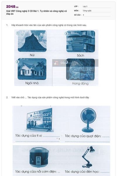 Giải VBT Công nghệ 3 CD Bài 1. Tự nhiên và công nghệ có đáp án