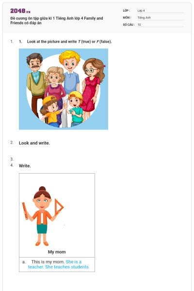 Đề cương ôn tập giữa kì 1 Tiếng Anh lớp 4 Family and Friends có đáp án