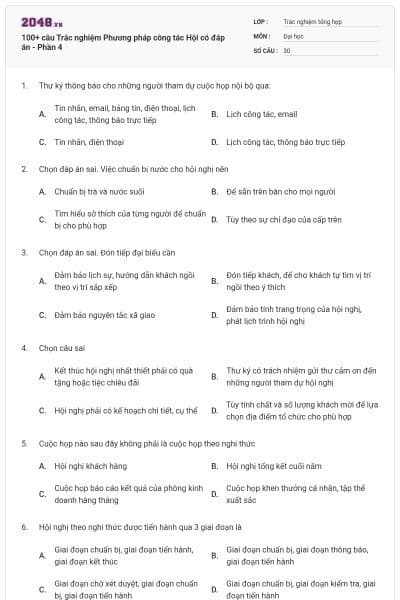 100+ câu Trắc nghiệm Phương pháp công tác Hội có đáp án - Phần 4