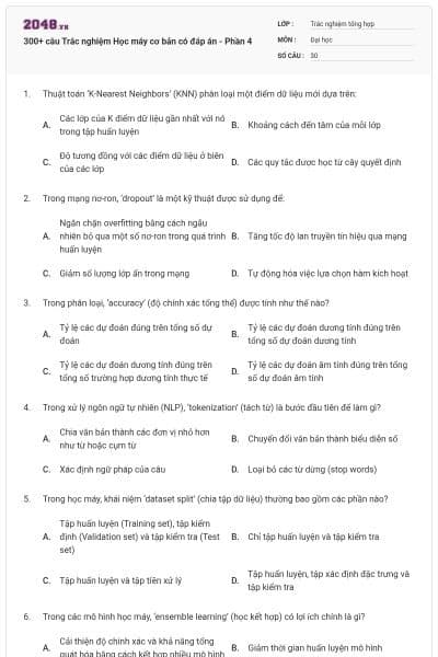 300+ câu Trắc nghiệm Học máy cơ bản có đáp án - Phần 4