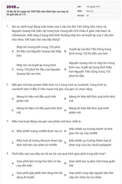 25 Bộ đề Ôn luyện thi THPTQG môn Sinh Học cực hay có lời giải (Đề số 17)