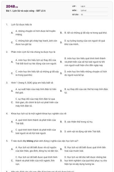 Bài 1. Lịch Sử và cuộc sống - SBT LS 6