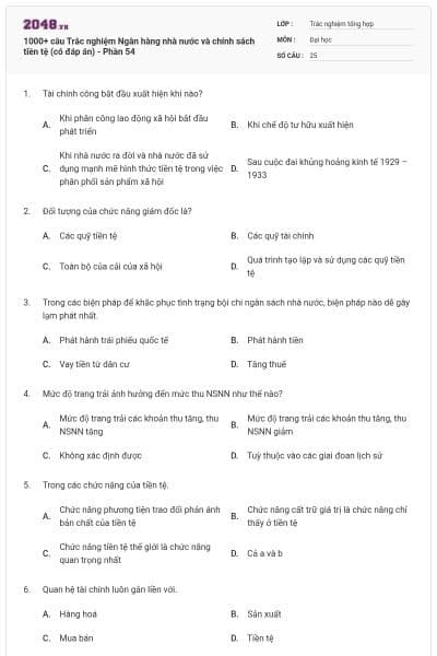 1000+ câu Trắc nghiệm Ngân hàng nhà nước và chính sách tiền tệ (có đáp án) - Phần 54
