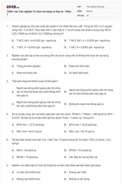 1000+ câu Trắc nghiệm Tổ chức lao động có đáp án - Phần 1