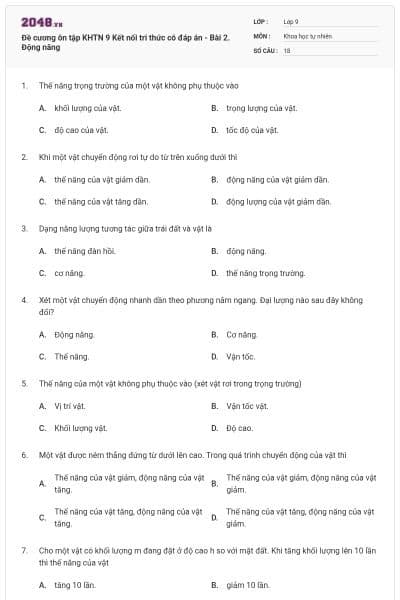 Đề cương ôn tập KHTN 9 Kết nối tri thức có đáp án - Bài 2. Động năng