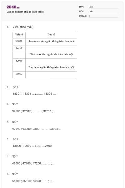 Các số có năm chữ số (tiếp theo)