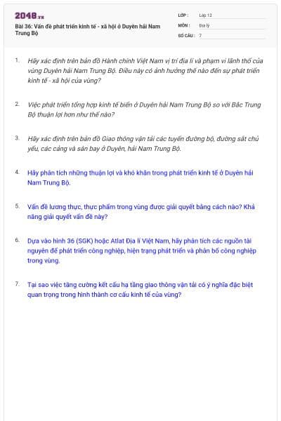 Bài 36: Vấn đề phát triển kinh tế - xã hội ở Duyên hải Nam Trung Bộ