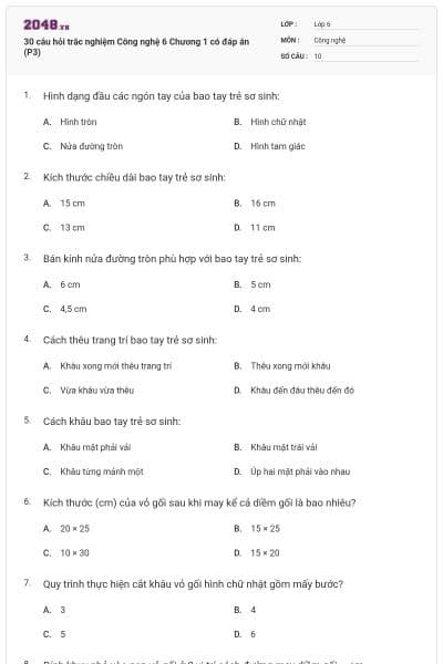 30 câu hỏi trắc nghiệm Công nghệ 6 Chương 1 có đáp án (P3)