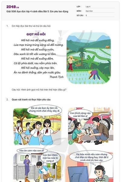 Giải SGK đạo đức lớp 4 cánh diều Bài 5: Em yêu lao động