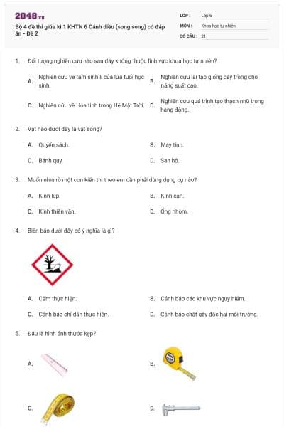 Bộ 4 đề thi giữa kì 1 KHTN 6 Cánh diều (song song) có đáp án - Đề 2
