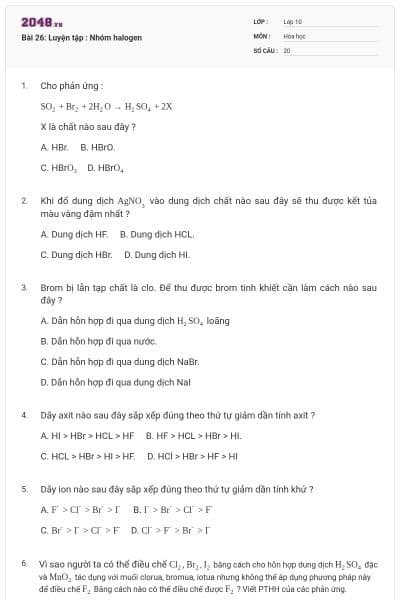 Bài 26: Luyện tập : Nhóm halogen