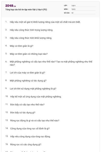 Tổng hợp câu hỏi ôn tập môn Vật Lí lớp 6 (P2)
