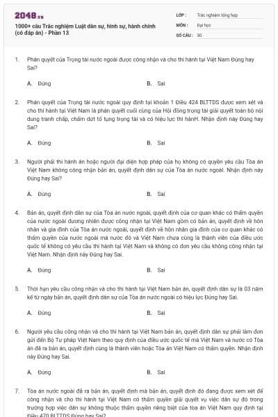 1000+ câu Trắc nghiệm Luật dân sự, hình sự, hành chính (có đáp án) - Phần 13