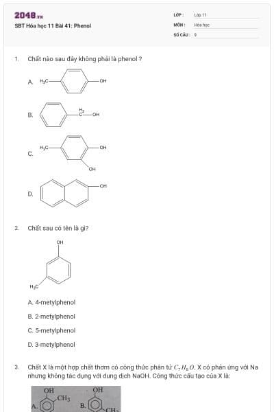 SBT Hóa học 11 Bài 41: Phenol