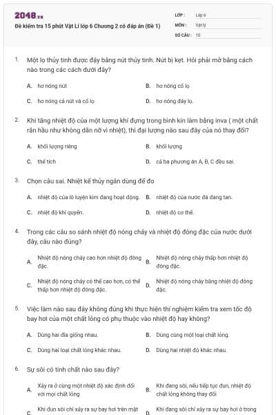 Đề kiểm tra 15 phút Vật Lí lớp 6 Chương 2 có đáp án (Đề 1)