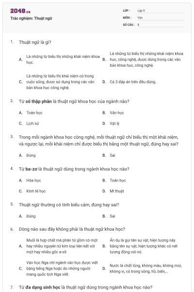 Trắc nghiệm: Thuật ngữ