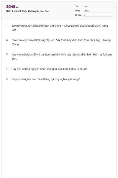 Bài 19 phần 3: Cuộc khởi nghĩa Lam Sơn