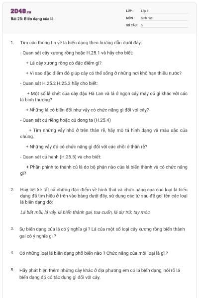 Bài 25: Biến dạng của lá