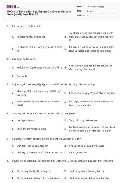 1000+ câu Trắc nghiệm Ngân hàng nhà nước và chính sách tiền tệ (có đáp án) - Phần 12