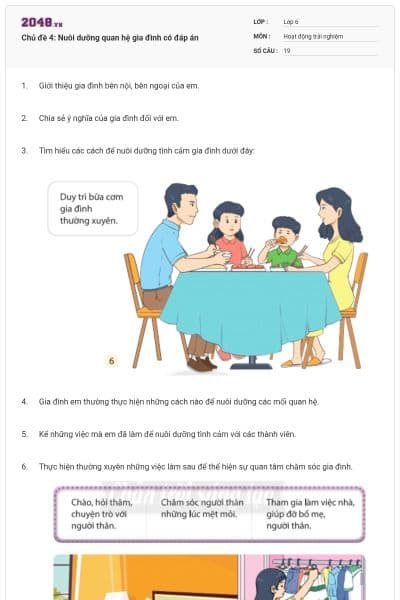 Chủ đề 4: Nuôi dưỡng quan hệ gia đình có đáp án