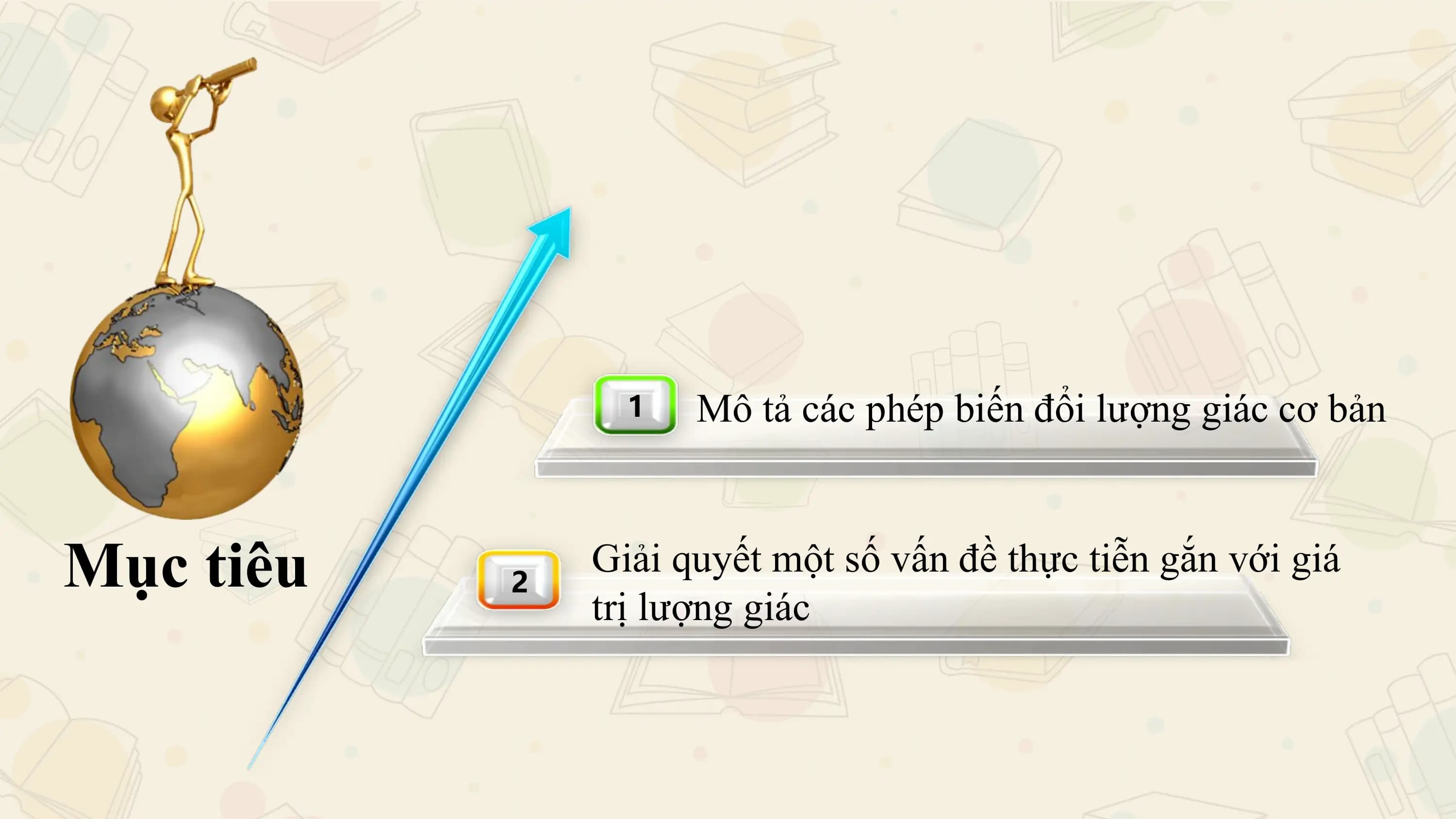 1 Mô tả các phép biến đổi lượng giác cơ bản

Mục tiêu 2
 Giải quyết một số vấn đề thực tiễn gắn với giá
 trị lượng giác