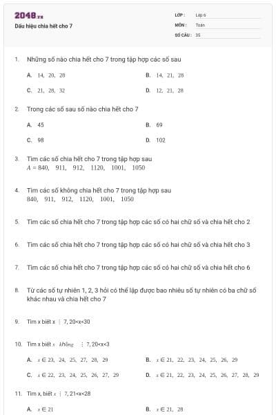 Dấu hiệu chia hết cho 7