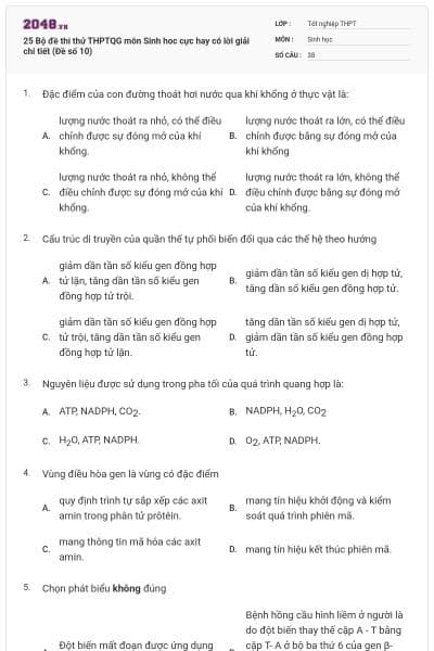 25 Bộ đề thi thử THPTQG môn Sinh hoc cực hay có lời giải chi tiết (Đề số 10)