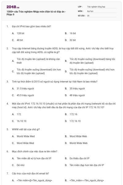 1000+ câu Trắc nghiệm Nhập môn điện tử có đáp án - Phần 9
