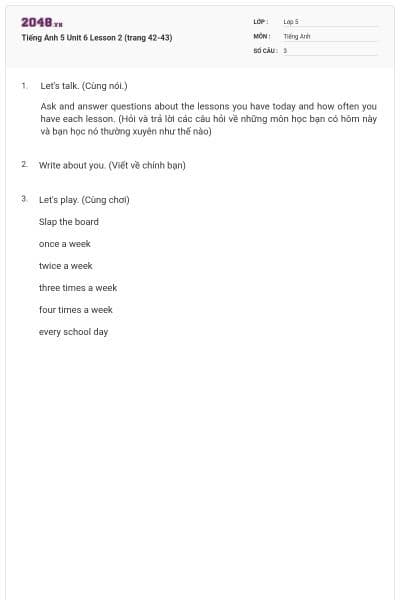 Tiếng Anh 5 Unit 6 Lesson 2 (trang 42-43)