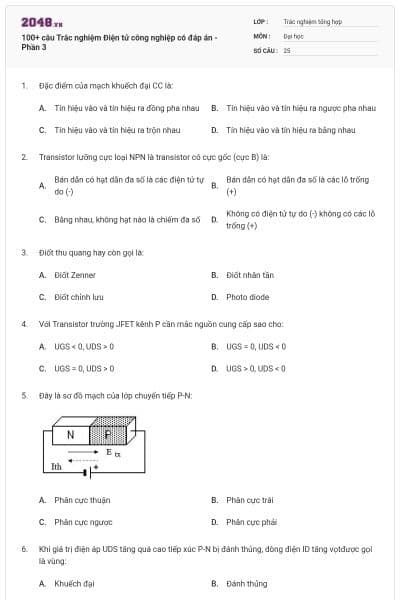 100+ câu Trắc nghiệm Điện tử công nghiệp có đáp án - Phần 3
