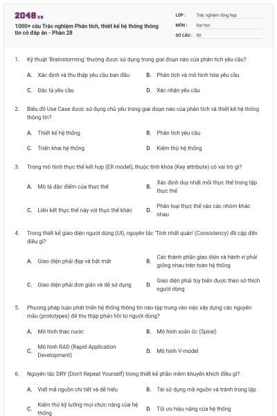 1000+ câu Trắc nghiệm Phân tích, thiết kế hệ thống thông tin có đáp án - Phần 28
